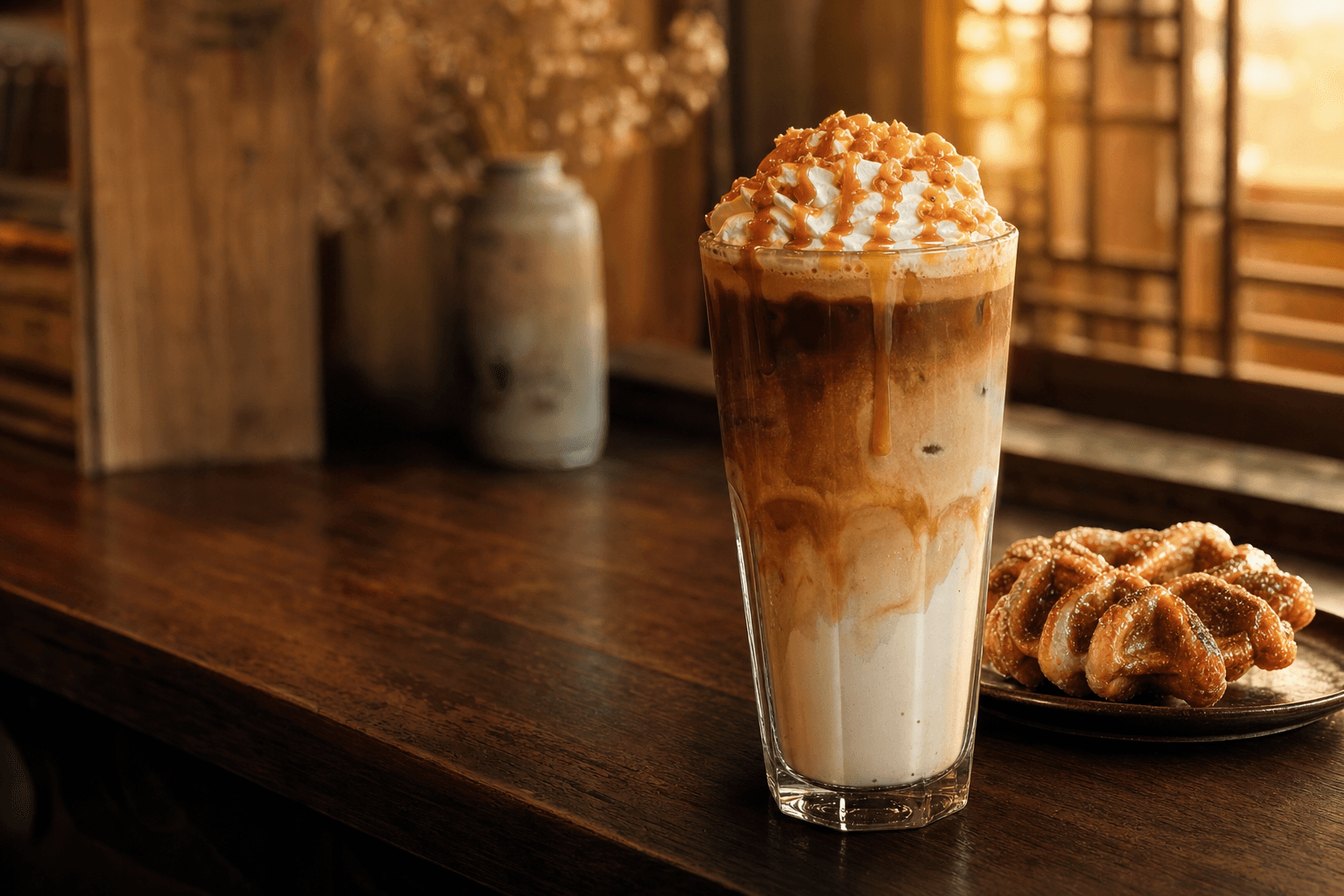 Barista crafting a latte at Febe Coffee with natural light